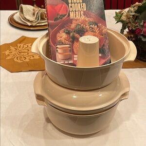 Cream Cookware Set with Stackable Bowls